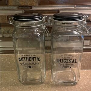 Glass Airtight Food Storage Jars with Black Lids - Set of 2 9 1/2” Tall